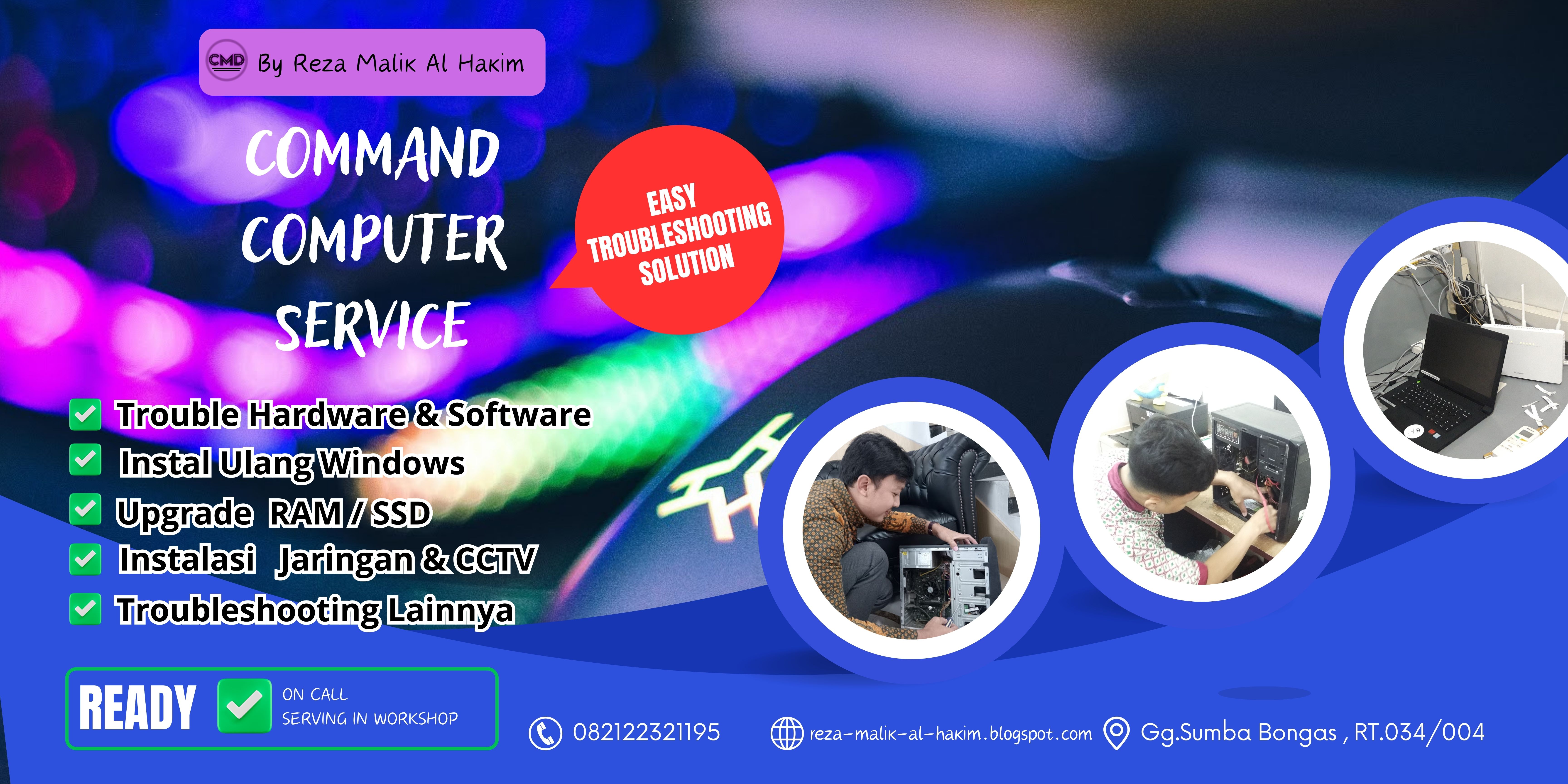 Teknisi Command Computer Service sedang memperbaiki laptop